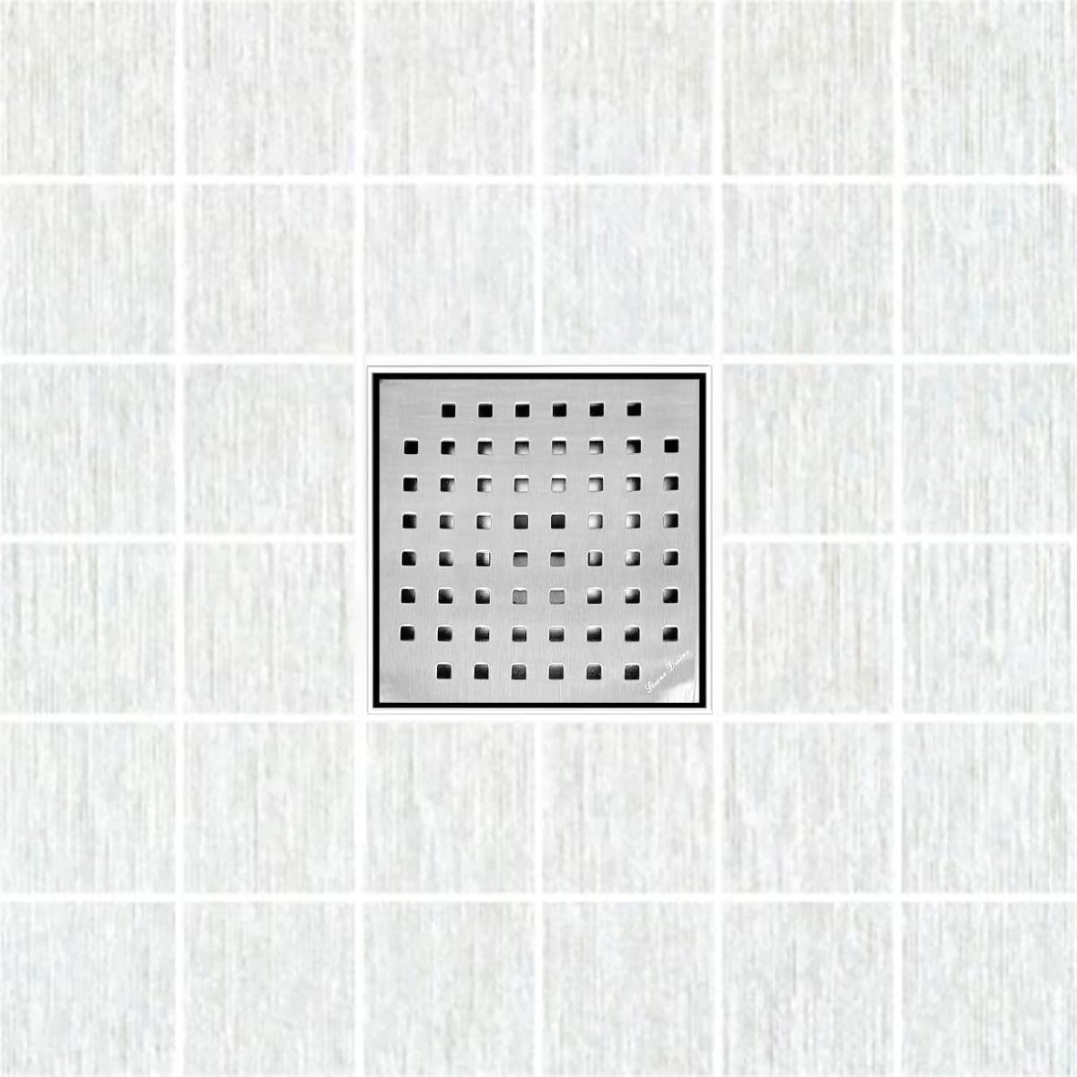 Serene Square Shower Drains - Traditional Square Design 6 Inch- stainless steel Luxurious line by Serene Steam include Rubber fitting (Brushed Nickel)