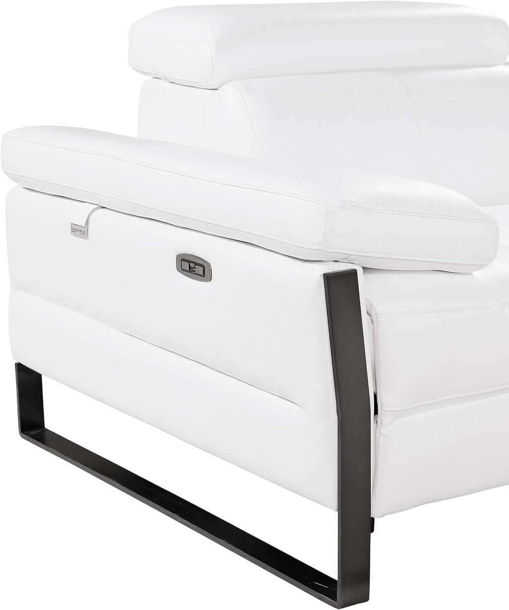 BlackJack Furniture Antonio 8 Piece U Shaped Power Reclining Sectional Sofa, Modular Couch with Top Grain Italian Leather, 4 Electric Recliners, USB & Wireless Chargers, Storage Console, White