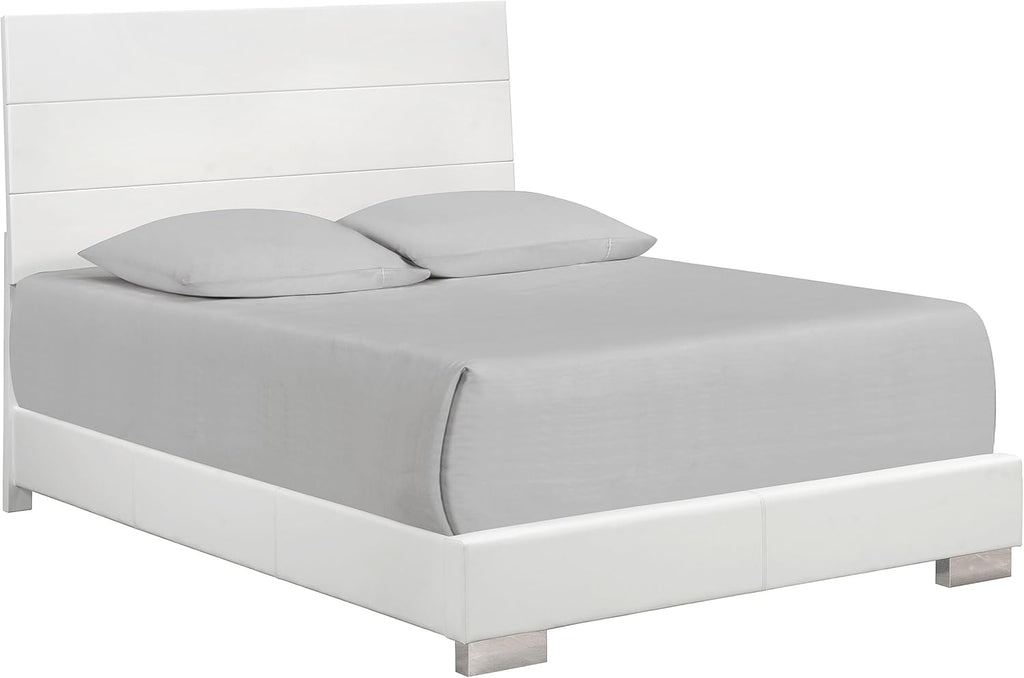 Coaster Home Furnishings Felicity Contemporary 5-Piece Bedroom Set California King Size Panel Bed Frame 51-inch Headboard White High Gloss 203501KW-S5L