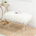 Glitzhome White Faux Fur Ottoman Bench, Modern Ottoman Footrest Stool Vanity Stool with Acrylic Legs Accent Bench for Entryway Living Room Bedroom, 25.5' L