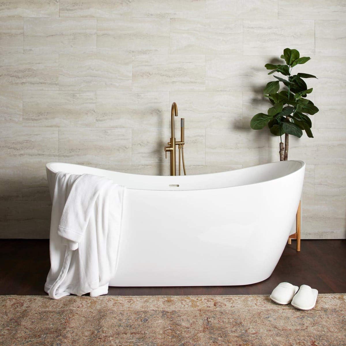 DreamLine Nile 54 inch L x 28 3/8 inch W x 28 3/8 inch H Freestanding Acrylic Bathtub with Oil Rubbed Bronze Drain
