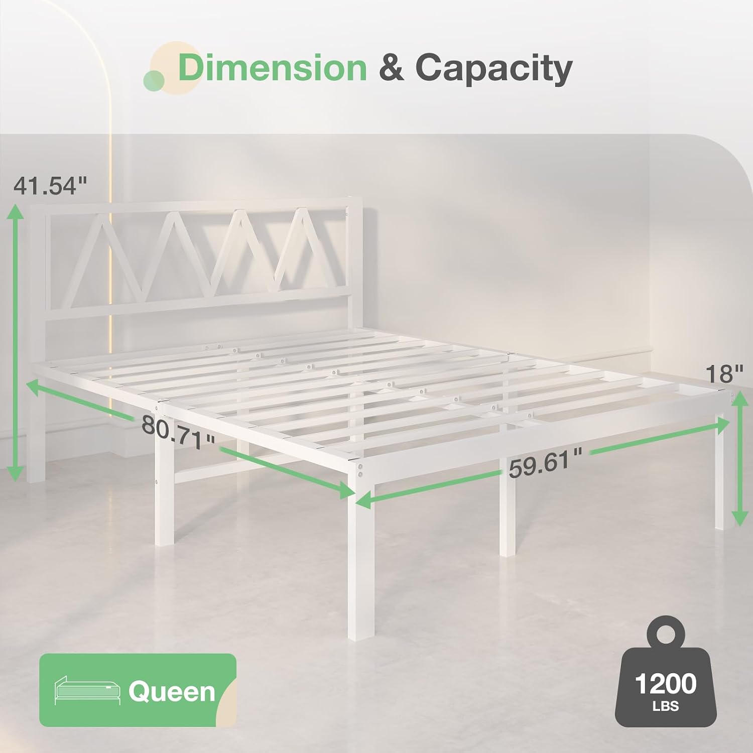 Novilla 18 Inch Queen Bed Frame with Headboard, White Metal Platform Bed Frame, Queen Size Bed Frame No Box Spring Needed, Easy Assembly