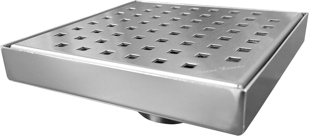 Serene Square Shower Drains - Traditional Square Design 6 Inch- stainless steel Luxurious line by Serene Steam include Rubber fitting (Brushed Nickel)
