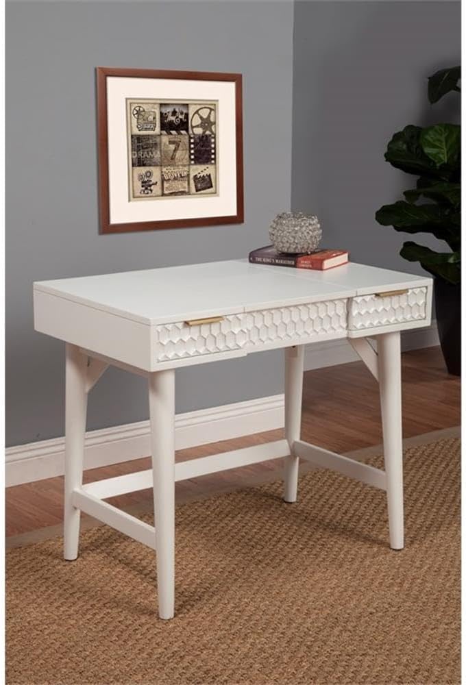 Home Square 2-Piece Set with King Panel Bed & Bedroom Vanity in White