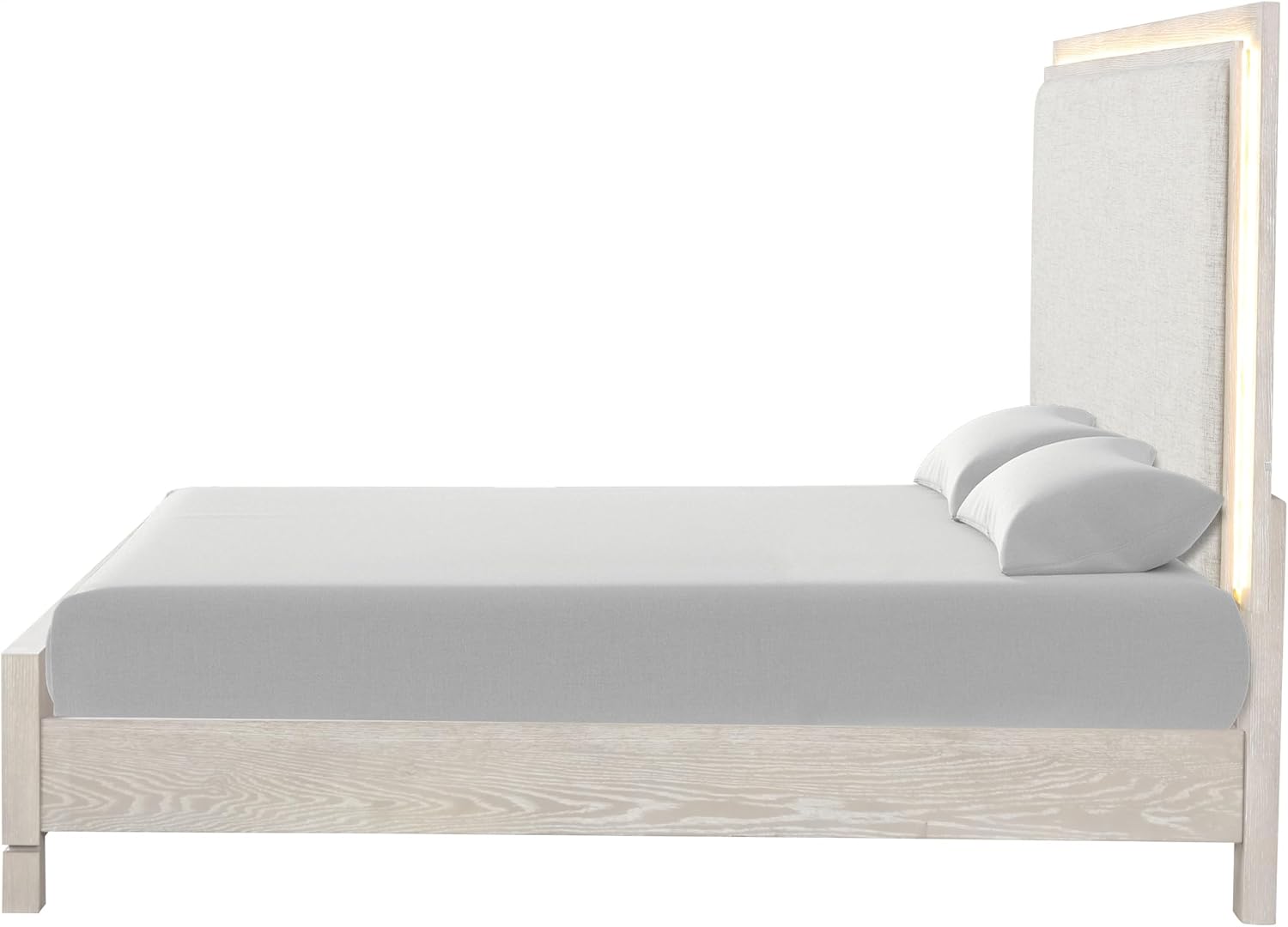 Furniture of America Bailer Modern Solid Wood 5-Piece Bedroom Set with LED on Headboard, Stainless Steal Posts and Marble Top on Nightstand, Box Spring Needed, King, Weathered Gray