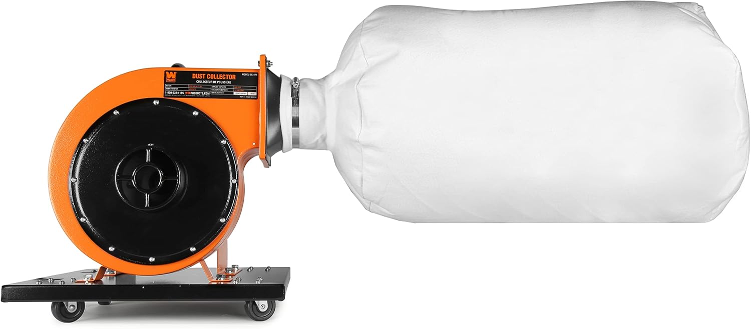 WEN Woodworking Dust Collector, 7.4-Amp Induction Motor with 15-Gallon Bag, Mobile Base, and Optional Wall Mount (DC3474)