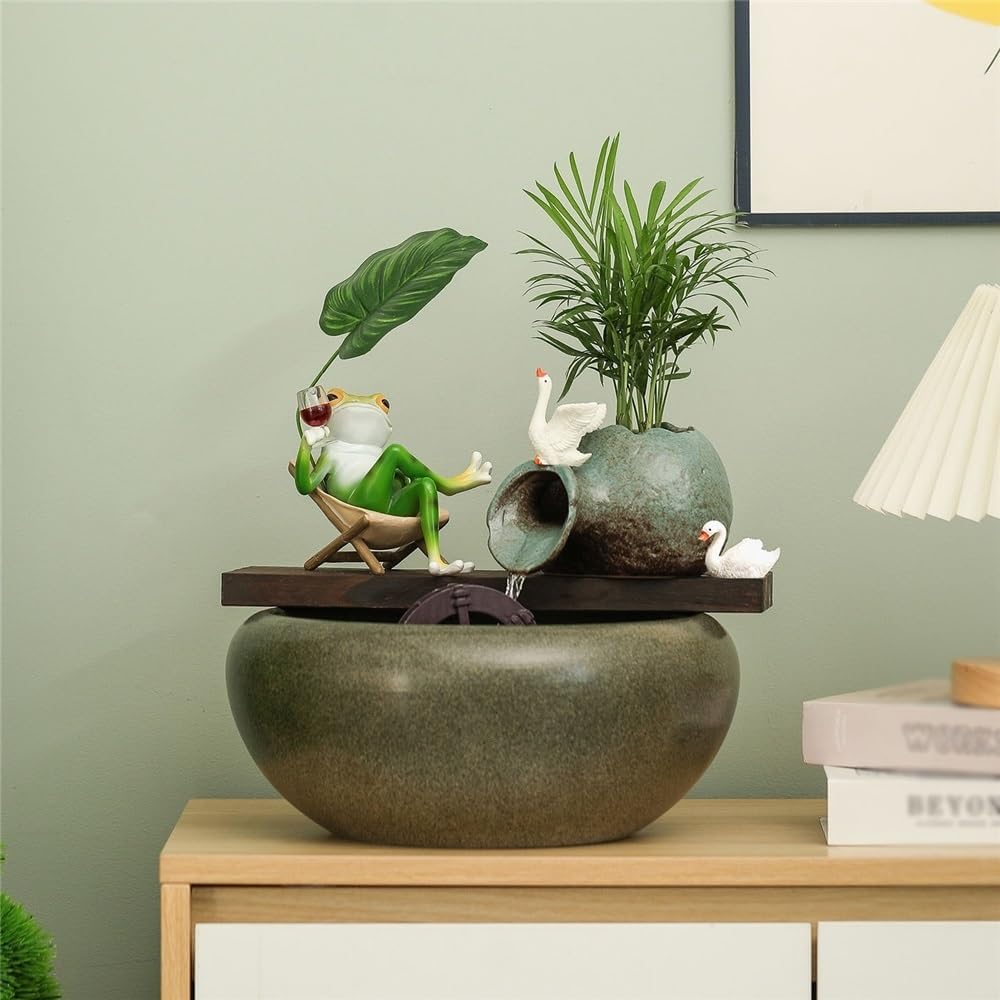Tabletop Fountain Circulating Water Ornaments Fish Tank Pottery Fountain for Home Office Bedroom Tabletop Water Fountain