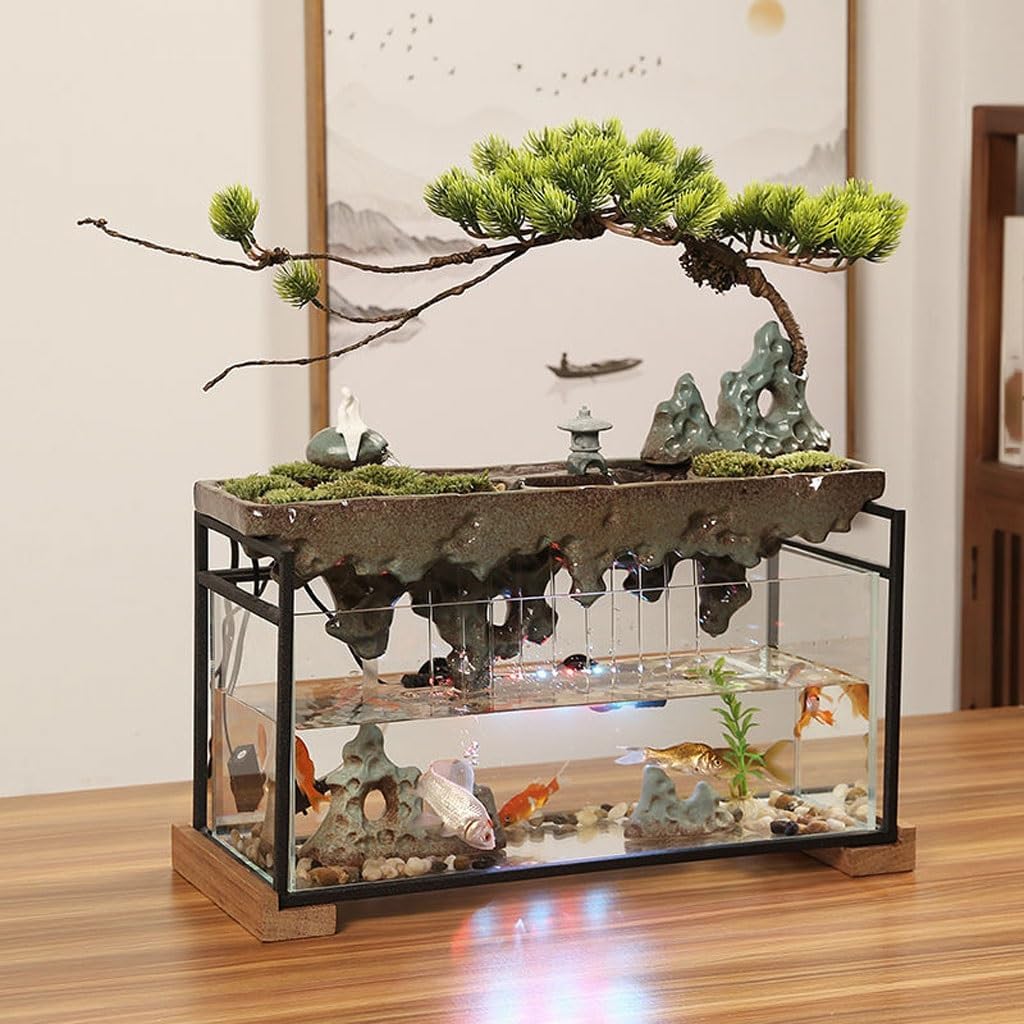 Waterfall Fountain Indoor Flowing Water Ornaments Living Room TV Cabinet Desktop Glass Fish Tank Circulating Fountain Table Top Water
