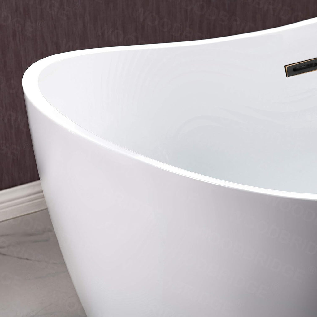 WOODBRIDGE 59' Acrylic Freestanding Bathtub Contemporary Soaking White Tub with Oil Rubbed Bronze Overflow and Drain,B0016-ORB