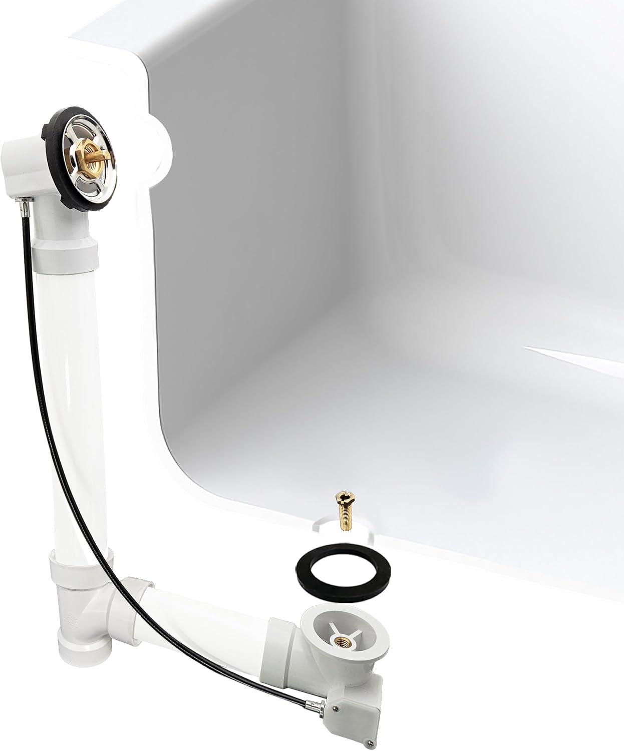 Westbrass D50P27-LT 27' Cable Drive Standard Bath Drain Trim Kit with Sch. 40 PVC Fittings, Rough Only (4-Pack)