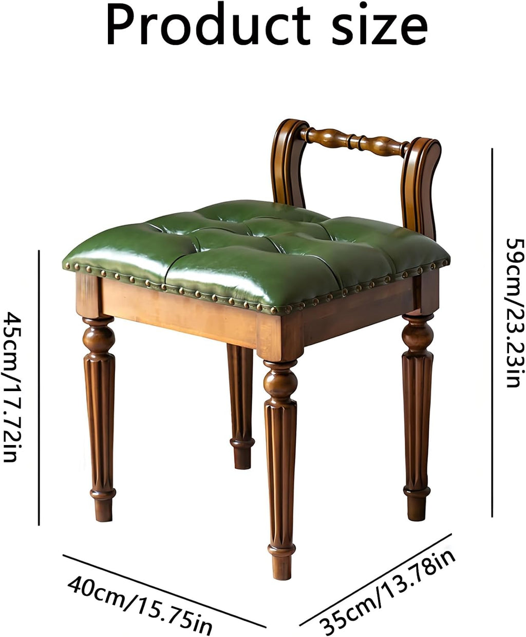 Domesto Low Back Vanity Bench Stool with Padded Cushion, Leather Retro Makeup Stool, Solid Wood Carving Legs Piano Bench (Blue)