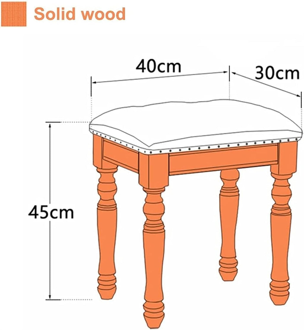 Vanity Bench with Padded Cushion, Vanity Chair Wooden Dressing Stool Bedroom Dressing Stool Piano Stool Reception Room Stool Small Dining Stool Oak Stool Legs(White)