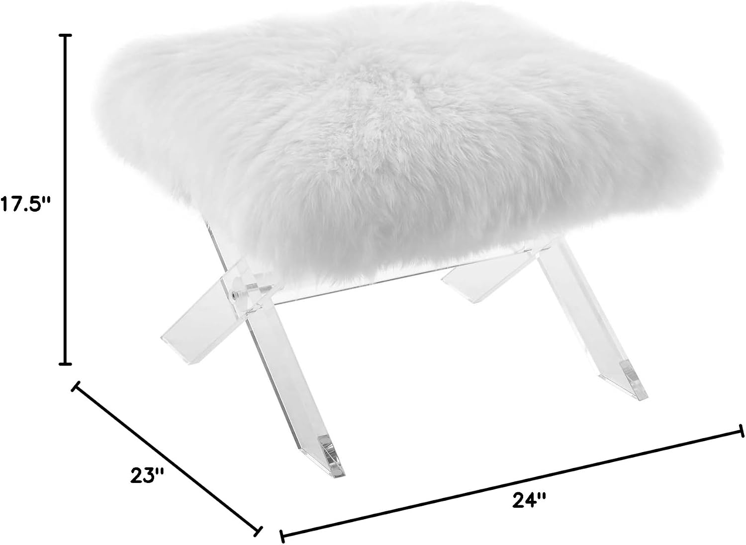 Modway Swift Acrylic X-Base Entryway Modern Bench With Authentic Pure White Sheepskin