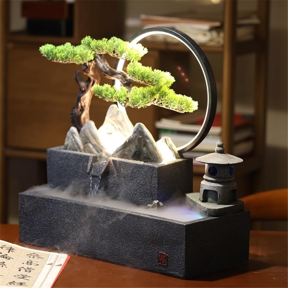 Desktop Fountain Creative Tabletop Fountain with Mini Rockery Aquarium Feng Shui Waterfall Decor