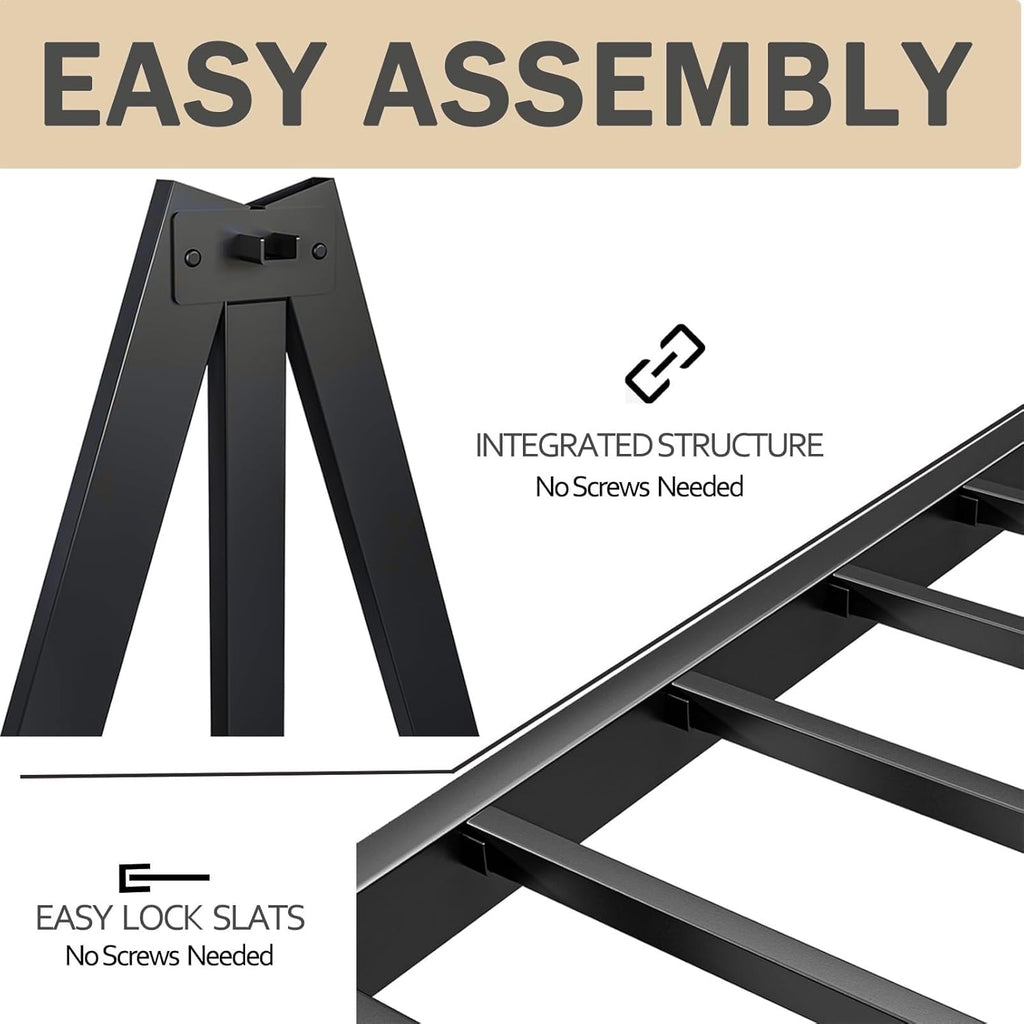 14 Inch California King Bed Frames No Box Spring Needed, Metal Platform Cal King Bed Frame, Heavy Duty, Easy Assembly and Noise Free, Black