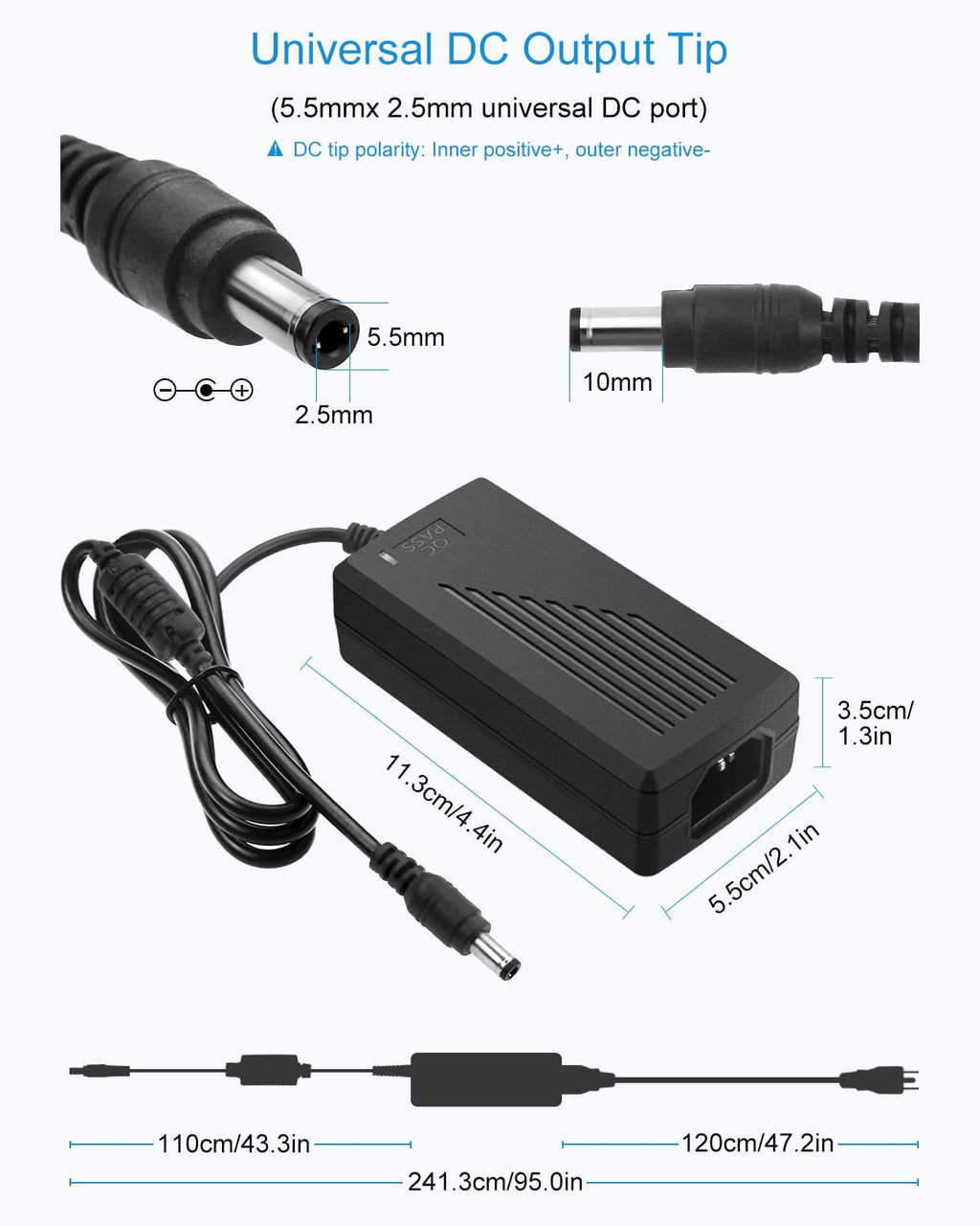 ALITOVE 12 Volt Power Supply 12V 5A Power Adapter AC 100-240V to DC 12V 60W Converter LED Driver Transformer with 5.5x2.5mm Plug for LED Strip Light CCTV Camera Webcam Router Radio transceiver,10pack