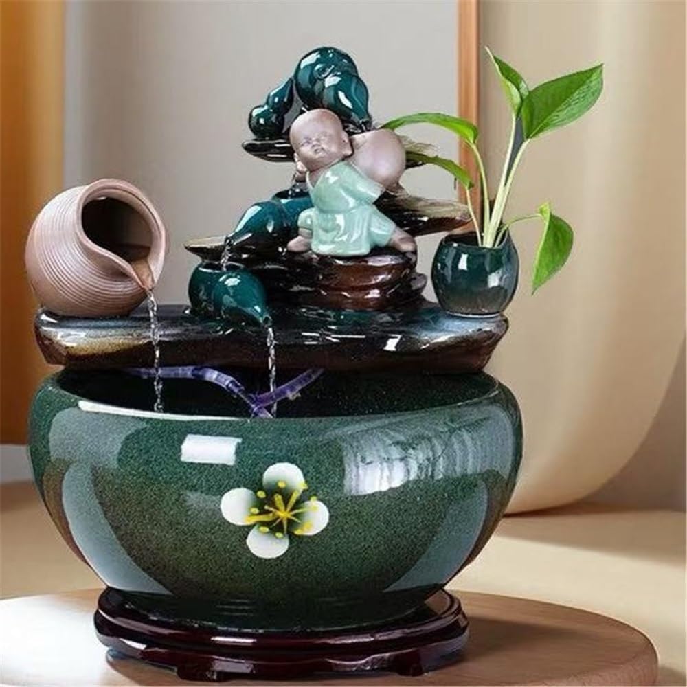 Tabletop Fountains Ceramic Fish Tank with Circulating Water Feature, Landscape Goldfish with Lily Pot(Large)