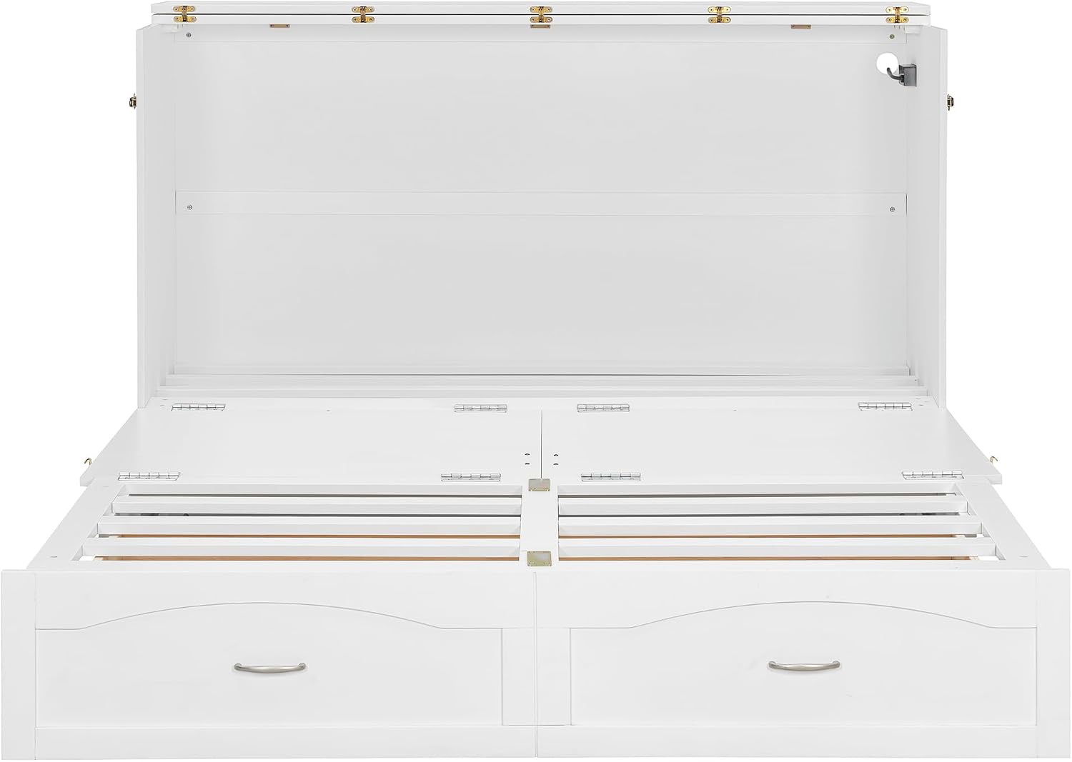 Merax Queen Size Murphy Bed Wall Bed with Drawer and a Set of Sockets & USB Ports, Pulley Structure Design, White