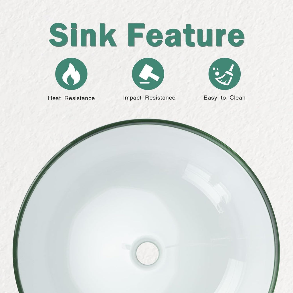 Design Vessel Sink Bathroom Sink above counter Small Vessel Sink Bathroom Sink Bowl Countertop Modern Sinks with faucet and drain combo 16.5' Round Transparent New