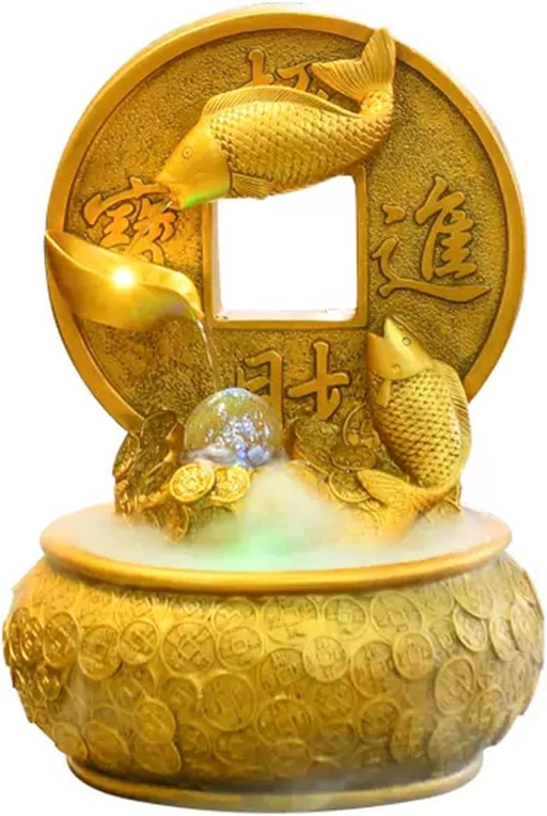 Tabletop Fountain Desktop Fountain Waterfall Decoration with Rotating Decorative Ball Golden Koi Fish Tabletop Fortune and Good Luck Meditation for Office Living Room Craft(Small)