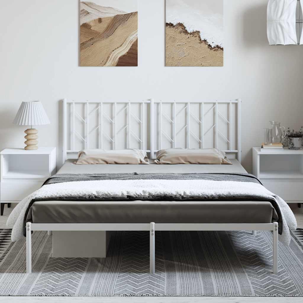 King Bed Frame with Headboard White 76'x79.9' Metal Platform Bed Frame Sturdy Steel Construction Underbed Storage Space for Bedroom Furniture
