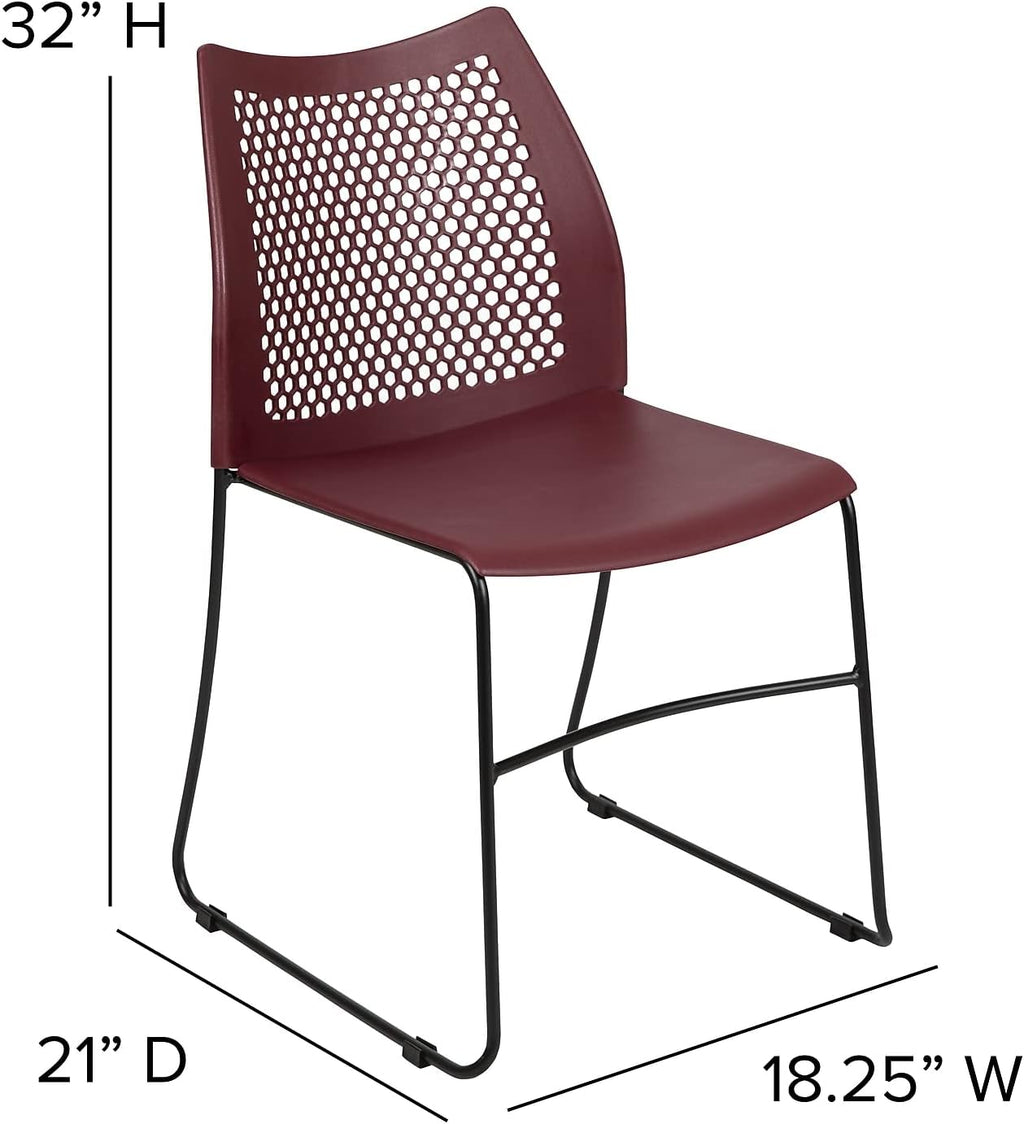 Flash Furniture HERCULES Series 5 Pack 661 lb. Capacity Burgundy Stack Chair with Air-Vent Back and Black Powder Coated Sled Base