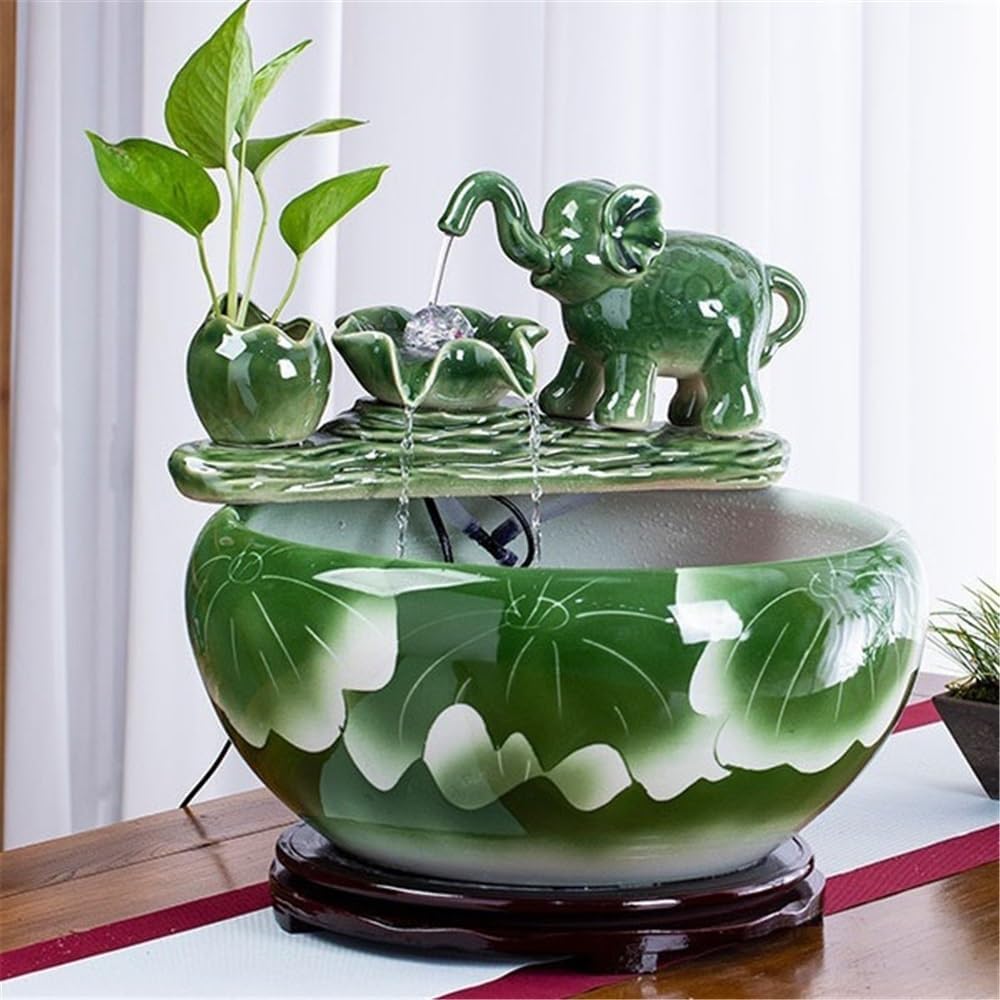 Indoor Waterfall Fountain Ceramic Tabletop Fountain Automatic Flowing Fish Tank for Indoor and Home Decoration,M