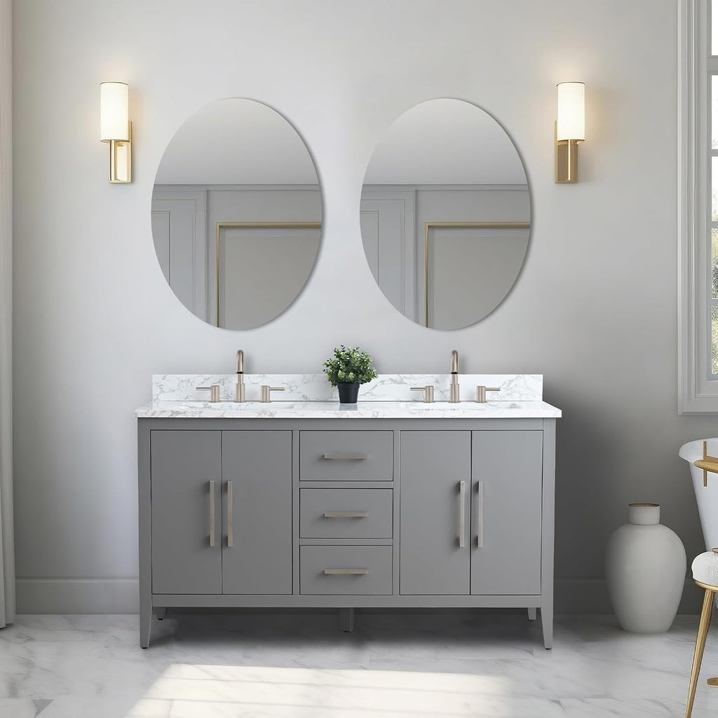 Vanity Art 60 inch Bathroom Vanity with Double Sink & Ceramic Top, Vanity Cabinet with Soft-Closing Doors, Drawers, Solid Wood Frame, Driftwood Gray, VA9060-DDG-BN1