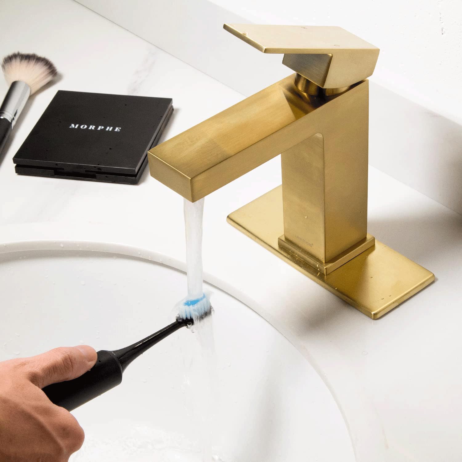 Lava Odoro 2-Setting Rainfall Shower Faucet Set and Bathroom Faucet Gold, Gold Shower Sytem with Rough-in Valve, Brushed Gold