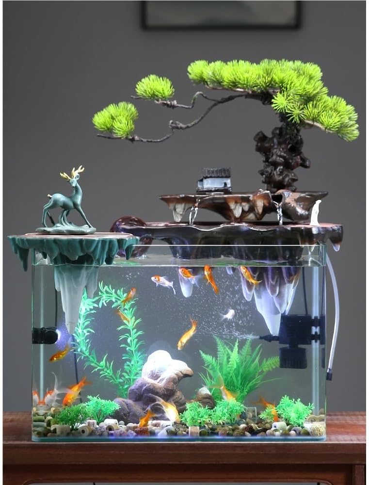 Tabletop Fountains Fish Tank Water Ornaments Circulating Water Living Room Ornaments Office TV Cabinet Feng Shui Wheel Decoration Indoor Tabletop Water Fountain