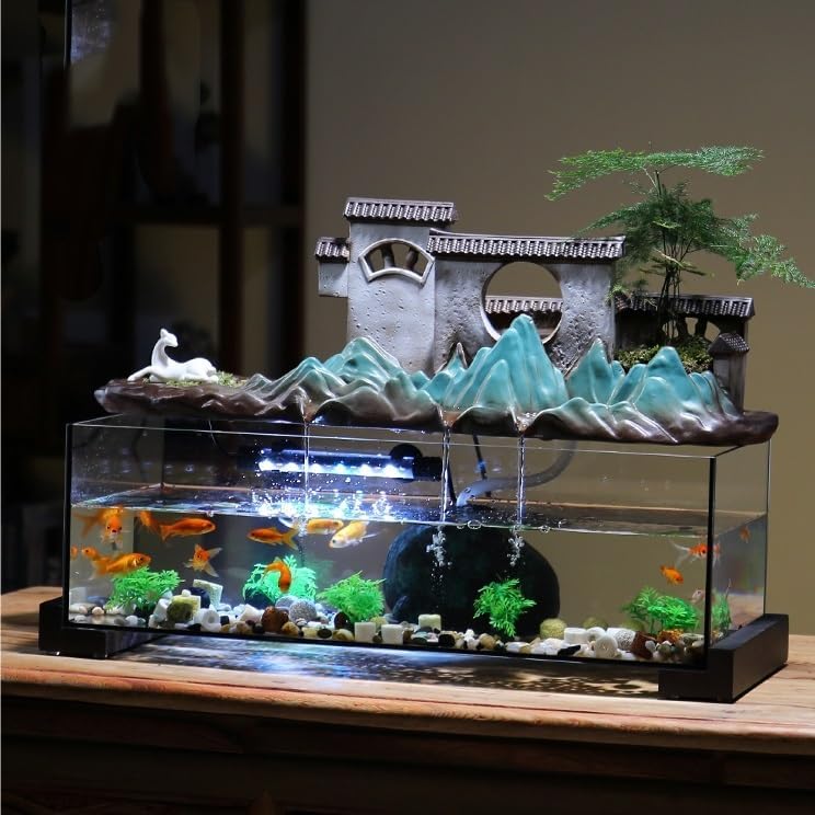Waterfall Fountain Fish Tank Water Ornaments Living Room Fish Farming Water Circulation Rockery Fountain Office Decoration Tabletop Fountains