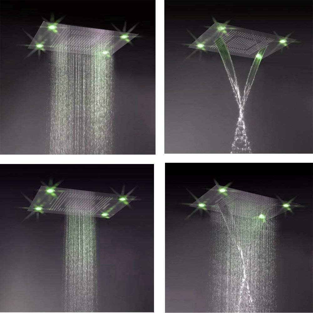 Cascada Classic Design 31 Inch (600mm x 800mm) Large Rain Shower Set with Waterfall LED Rectangle recessed ceiling-mount 4 Function shower head (Rose Gold)