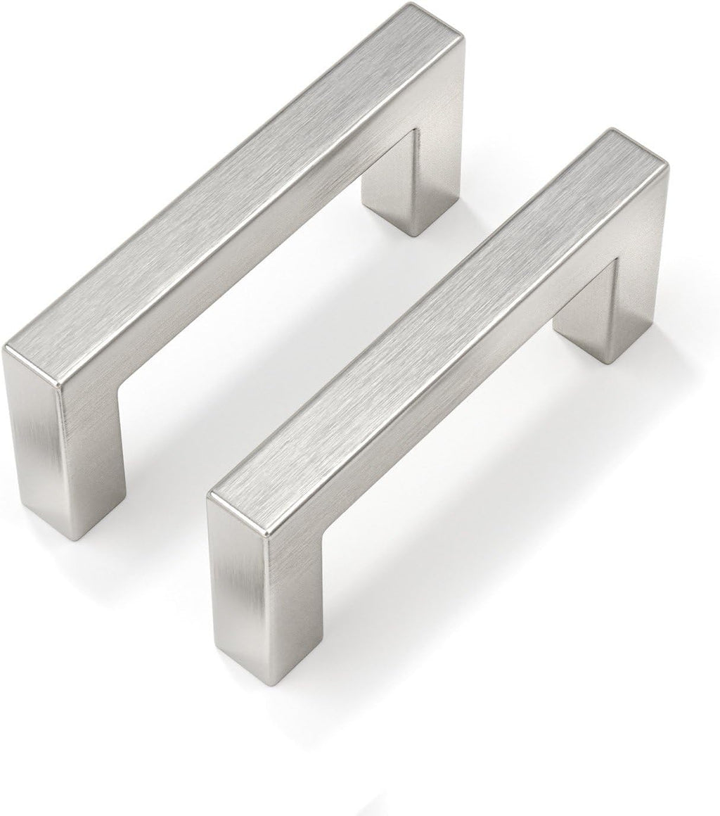 Goldenwarm 50 Pack 3-3/4 Inch Brushed Nickel Cabinet Pulls Square Drawer Handles Silver Kitchen Hardware Cupboard Dresser