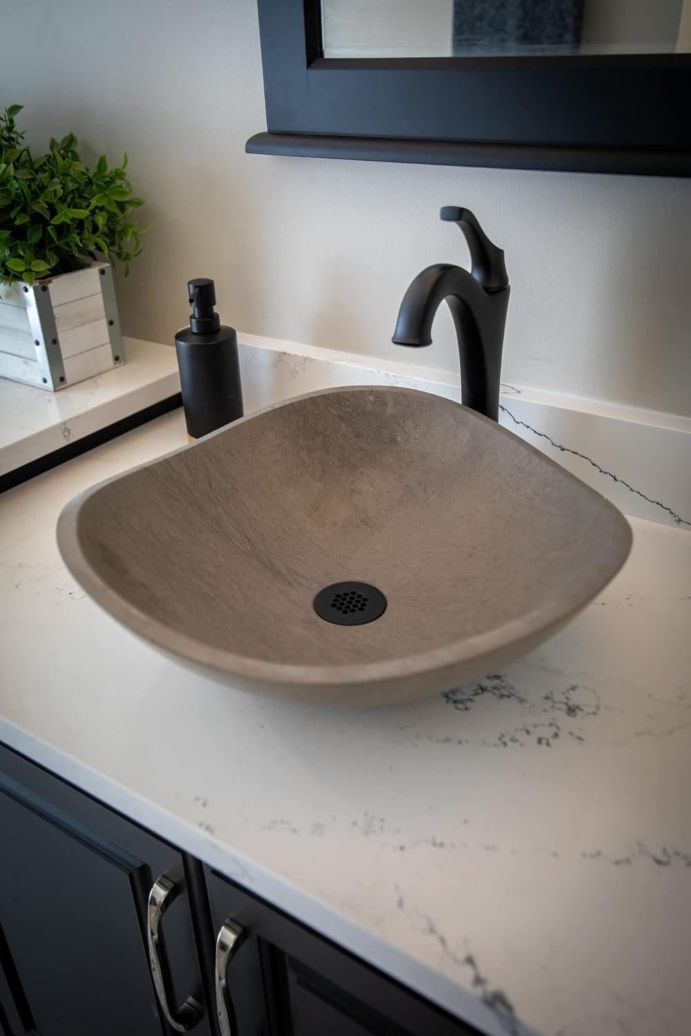 Eden Bath Round Freeform Vessel Sink, Honed Molly Gray Marble - Stylish Bathroom Sink