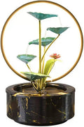 Tabletop Fountain Indoor Water Fountain 5 Tier Lotus Leaf Tabletop Relaxation Waterfall for Room Decoration LED with Round Warm Yellow Scene Light(Black)