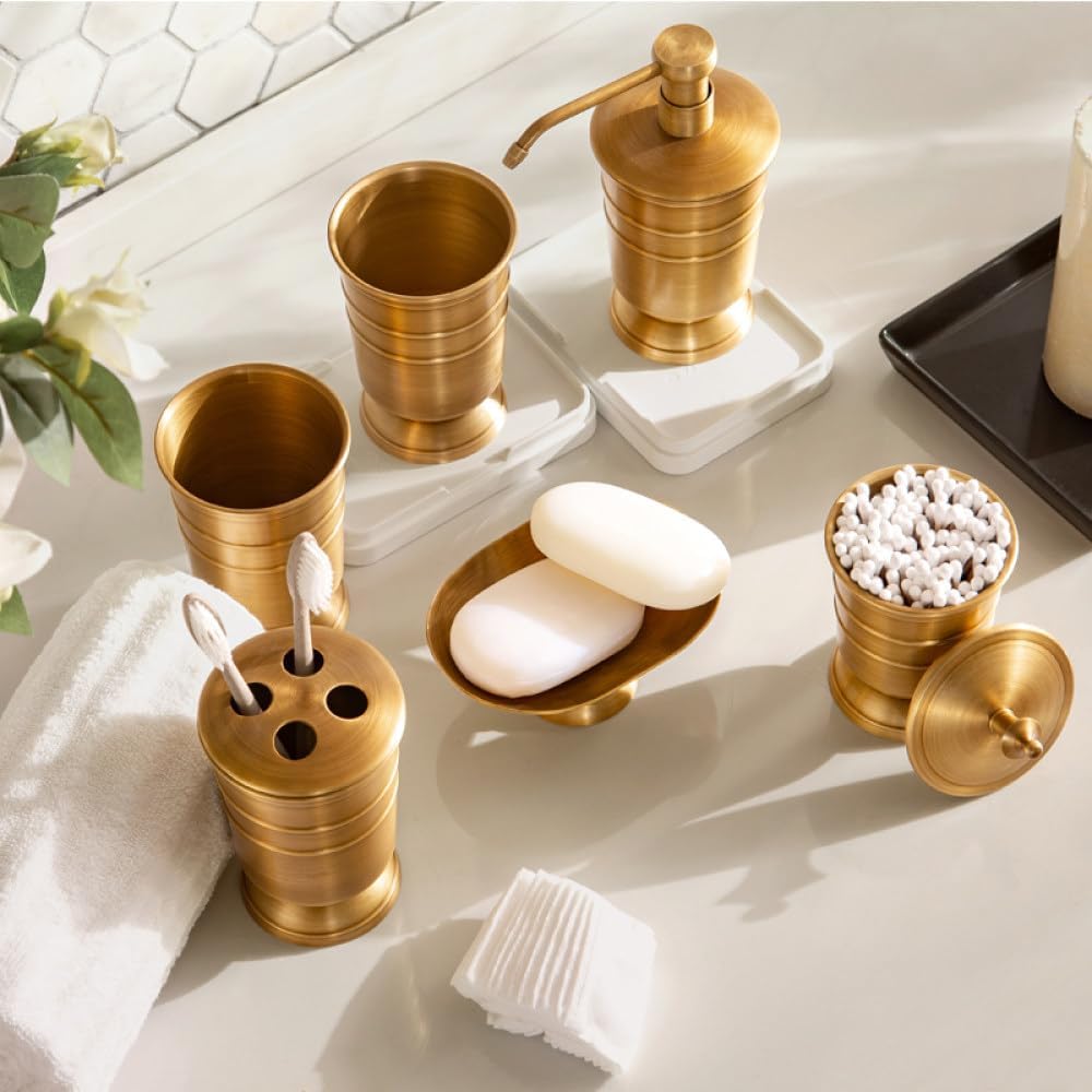 Bathroom Accessories Set Countertop 5 Pcs, Toothbrush Holder & Cup, Soap Dispenser,Soap Dish, Storage Can, Antique Bronze,5 Pieces Set