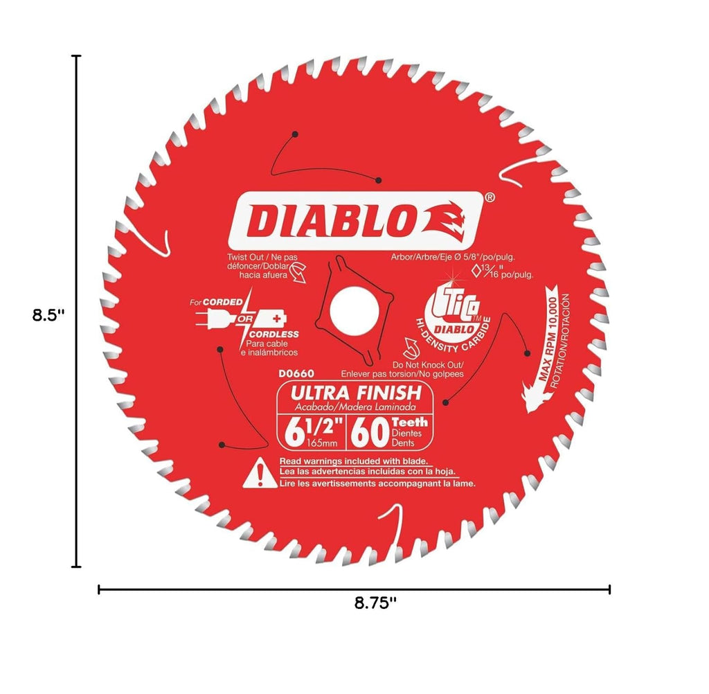 Diablo Ultra Finish Saw Blade for Wood - 6-1/2' x 60-Teeth, Tico Carbide - 10-Pack - D0660A