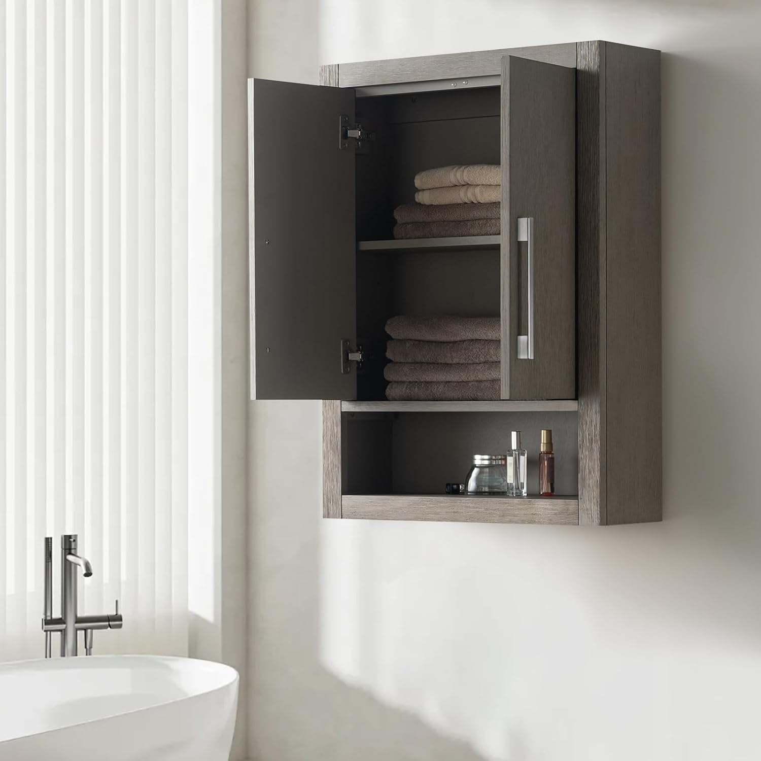 Vanity Art 24' Bathroom Vanity with Storage Cabinet & Shelves, Storage Cabinet with Soft-Closing Doors,VA90-TC-DG-BN1