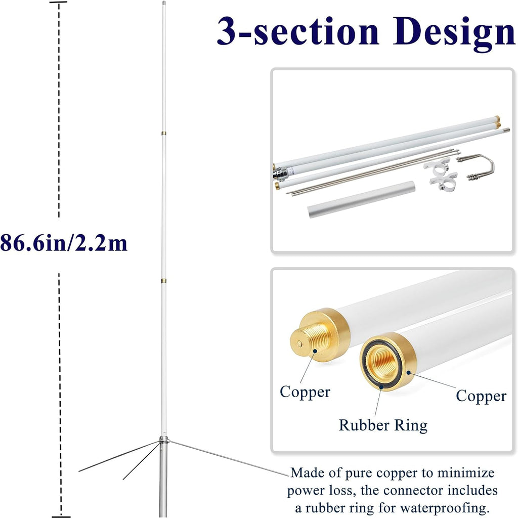 2m/70cm Dual-Band Base Station Antenna, 200W 5.5/8.5dBi High Gain Fiberglass Antenna,for AnyTone BTECH Icom Motorola Mobile Transceiver Repeater