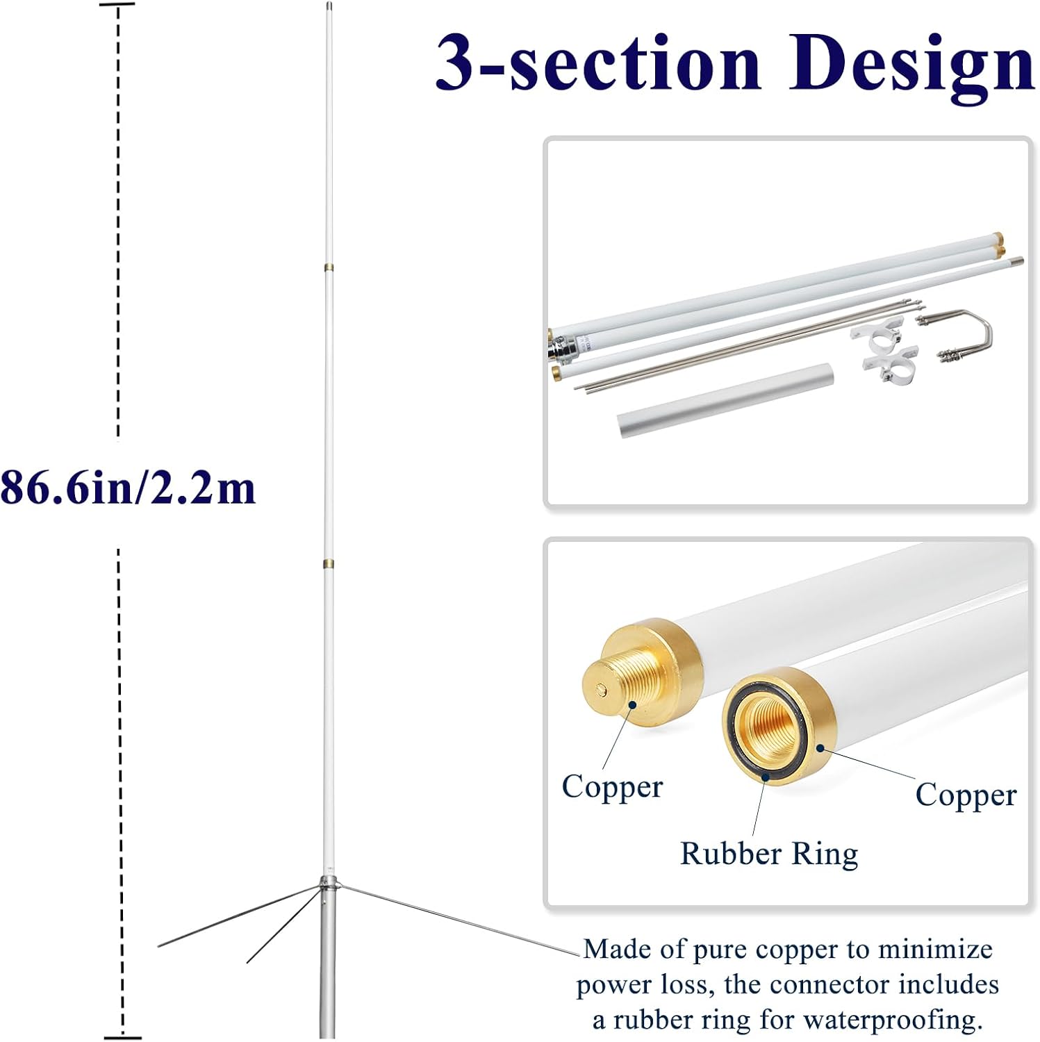 2m/70cm Dual-Band Base Station Antenna, 200W 5.5/8.5dBi High Gain Fiberglass Antenna,for AnyTone BTECH Icom Motorola Mobile Transceiver Repeater
