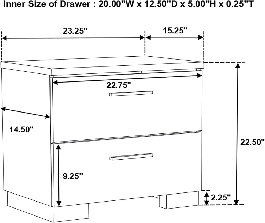 Coaster Home Furnishings Felicity Contemporary 5-Piece Bedroom Set California King Size LED Panel Bed Frame 49-inch Headboard White High Gloss 203500KW-S5L