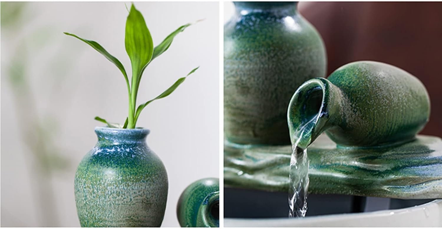Indoor Fountain Ceramic Tabletop Fountain Ceramic Pot Fountain Ornaments Circulating Water Small Fish Tank Fountain for Indoor and Home Decoration Table Desk Office Patio