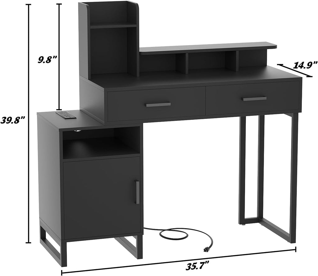 Besiost Vanity Desk, Small Vanity Desk with Power Outlet, Makeup Desk with Drawers and Cabinets, Vanity Set with Storage Shelves for Bedroom, No Mirror, Black