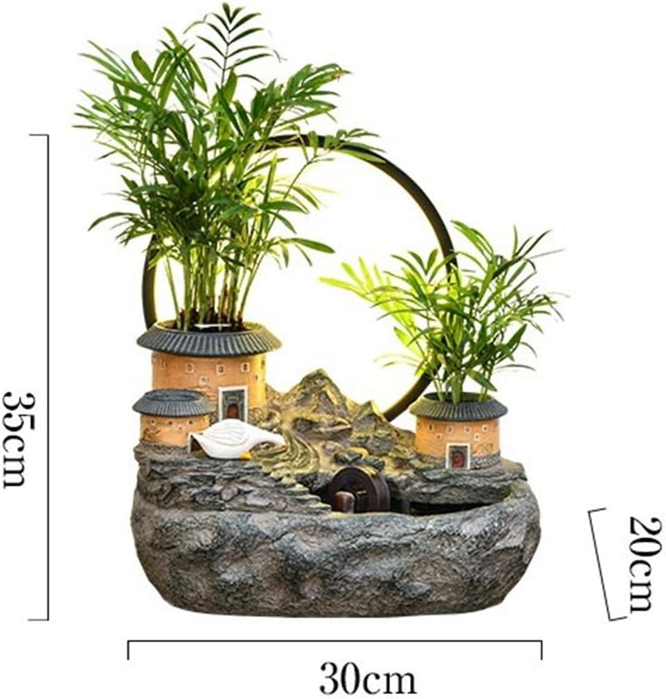 Tabletop Water Fountain Tabletop Fountain Rockery and Water Fountain Earthen Building Ornaments for Home Decor Office Relaxation Meditation Fountain