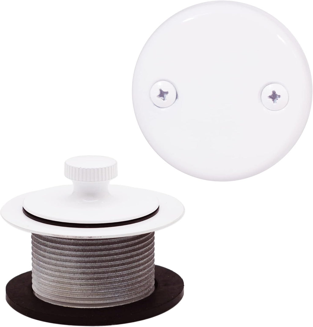 Westbrass A3264-50 22-1/2' Brass Bath Waste & Overflow Assembly with Pull Drain Plug and 2-Hole Faceplate, Powder Coat White