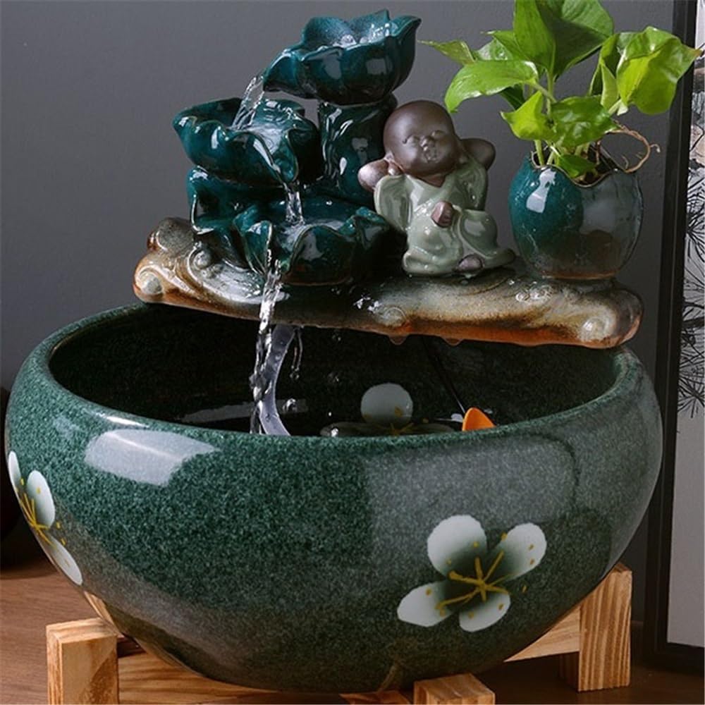 Desktop Fountain Ceramic Fish Tank Circulating Water Flow Ornament Indoor Tabletop Fountain(Medium)