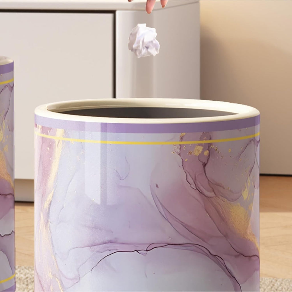 Nordic Style Marble Texture Trash Can Wastebasket Container Bin for Bathroom(Blue)