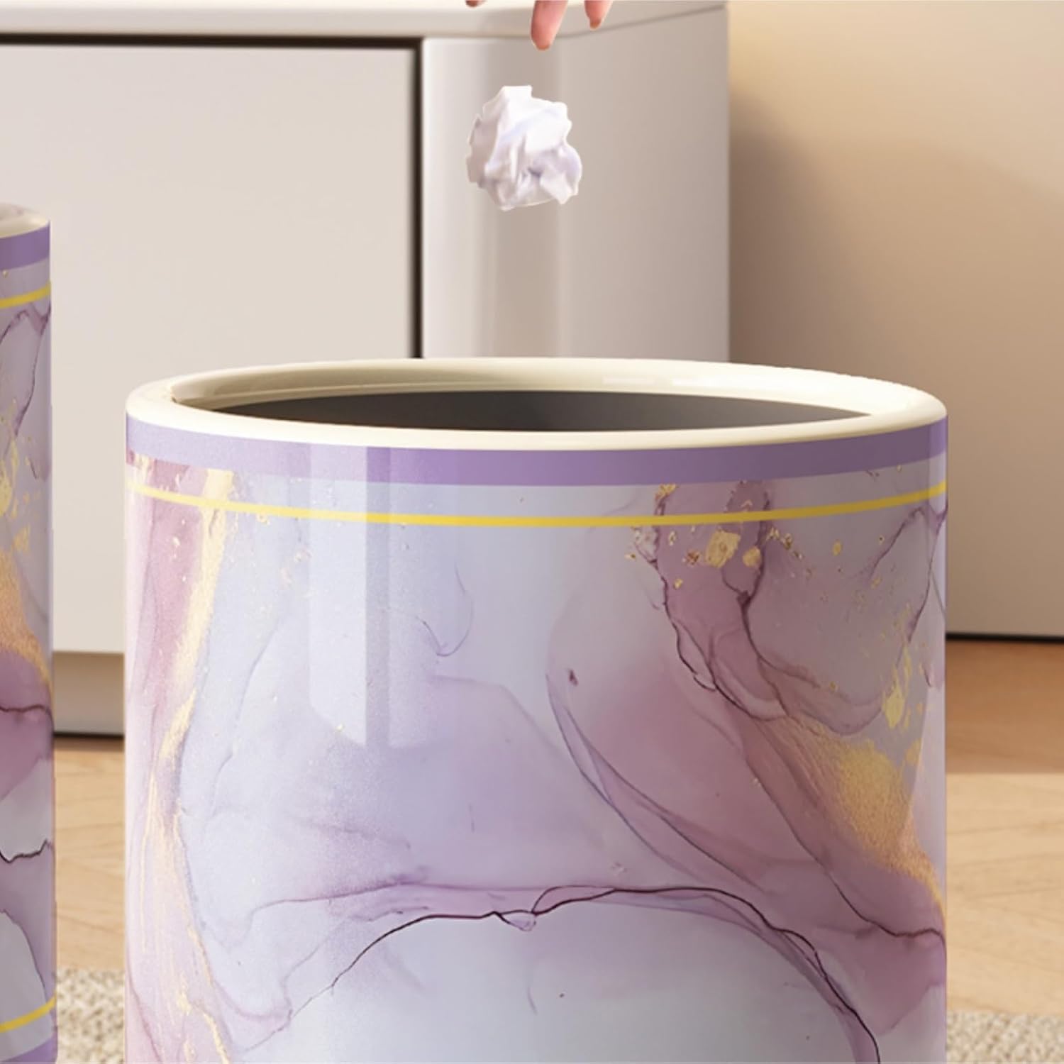 Nordic Style Marble Texture Trash Can Wastebasket Container Bin for Bathroom(Blue)