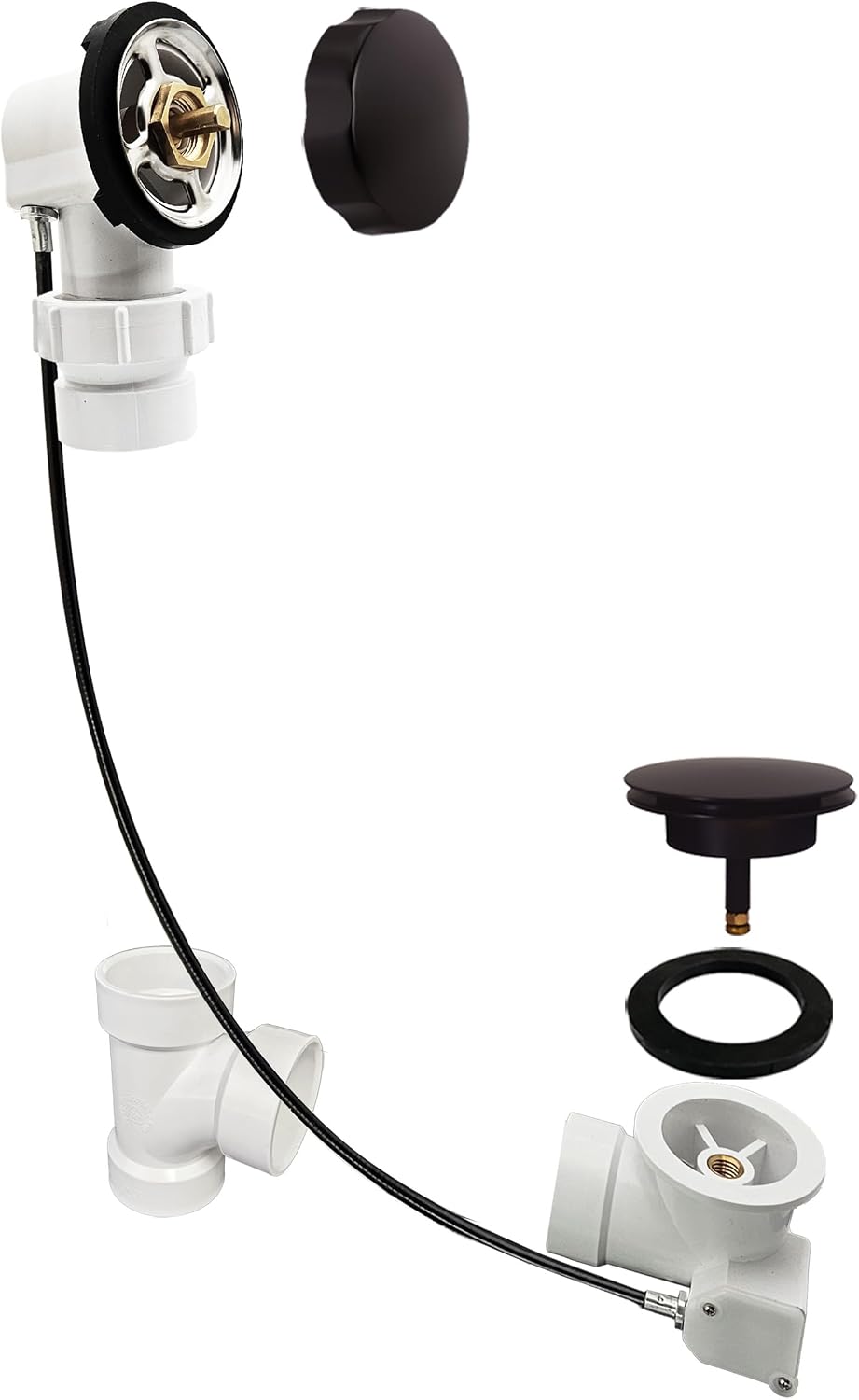 Westbrass A50P45BJ-12 1-1/2' Sch. 40 PVC 45' Cable Driven Bath Waste Kit with Ball Joint Head and Brass Trim Drain Kit, Oil Rubbed Bronze