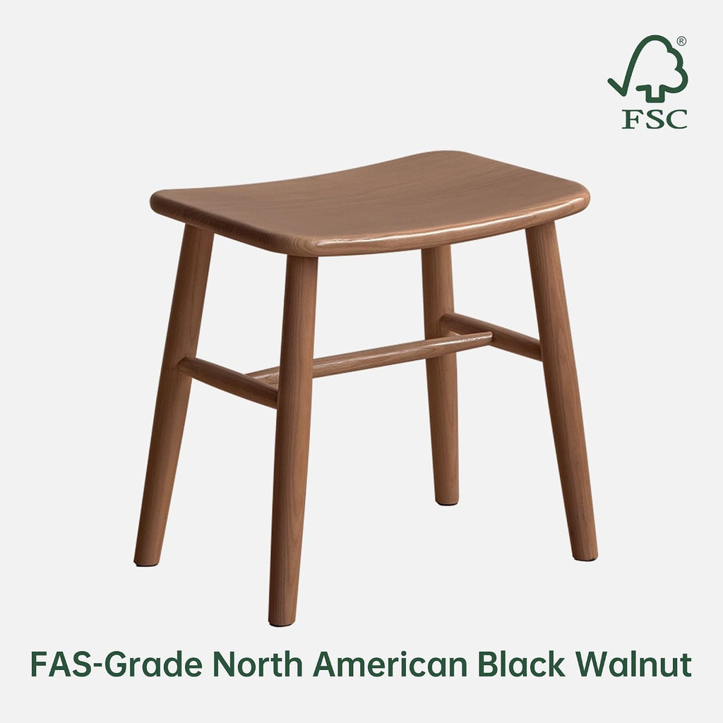 YESWOOD Small Vanity Stool, Black Walnut Wood Makeup Chair, Curved Surface Footstool for Bedroom, Dining Room, Entryway, Walnut Color